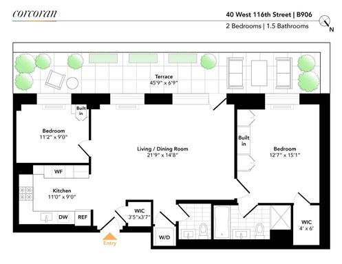Floor plan image of 40 West 116th Street #B906 in Manhattan, New York, NY, 10026