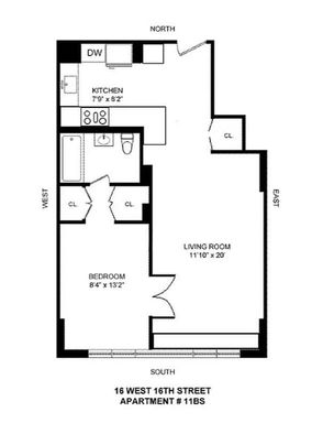 Floor plan image of 16 West 16th Street #11BS in Manhattan, New York, NY, 10011