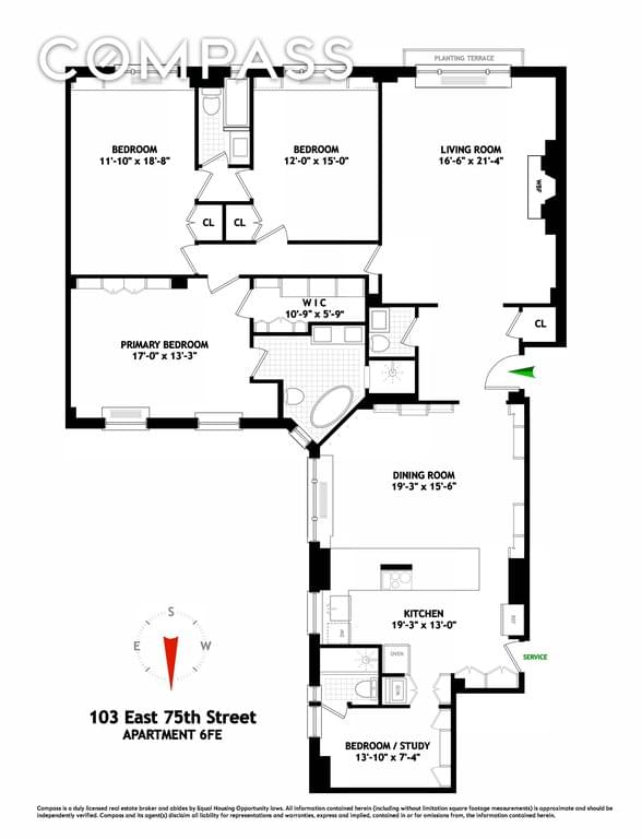 Floor plan of 103 East 75th Street #6FE in Manhattan, New York, NY 10021