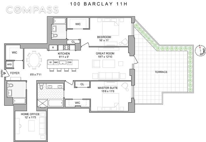 Floor plan of 100 Barclay Street #11H in Manhattan, New York, NY 10007