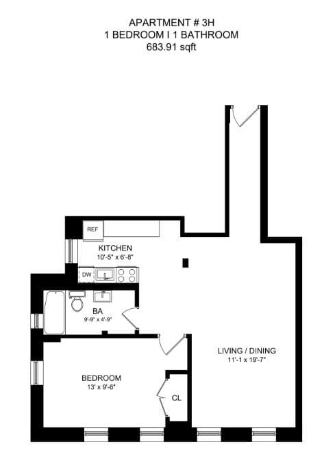 Floor plan image of 78-86 Thayer Street #3H in Manhattan, New York, NY, 10040