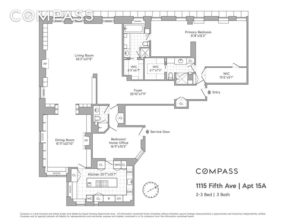 Floor plan of 1115 Fifth Avenue #15A in Manhattan, New York, NY 10128