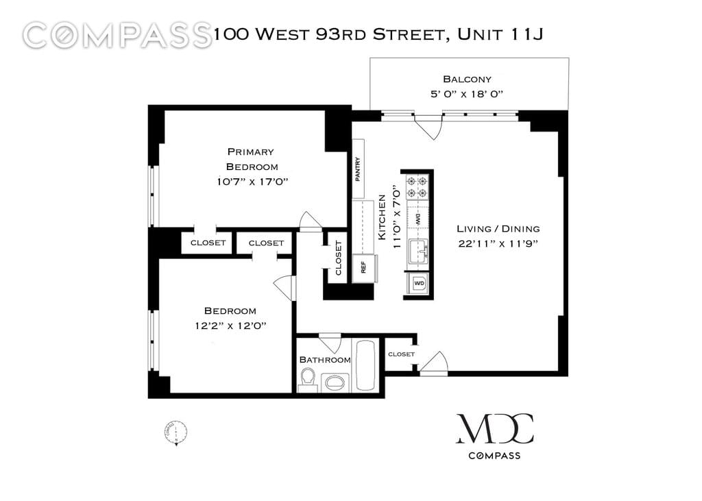 Floor plan of 100 West 93rd Street #11J in Manhattan, New York, NY 10025